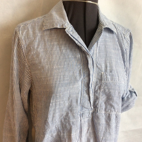 Gap Popover Shirt XS Blue White Stripe Top Tab Slv - Picture 3 of 8